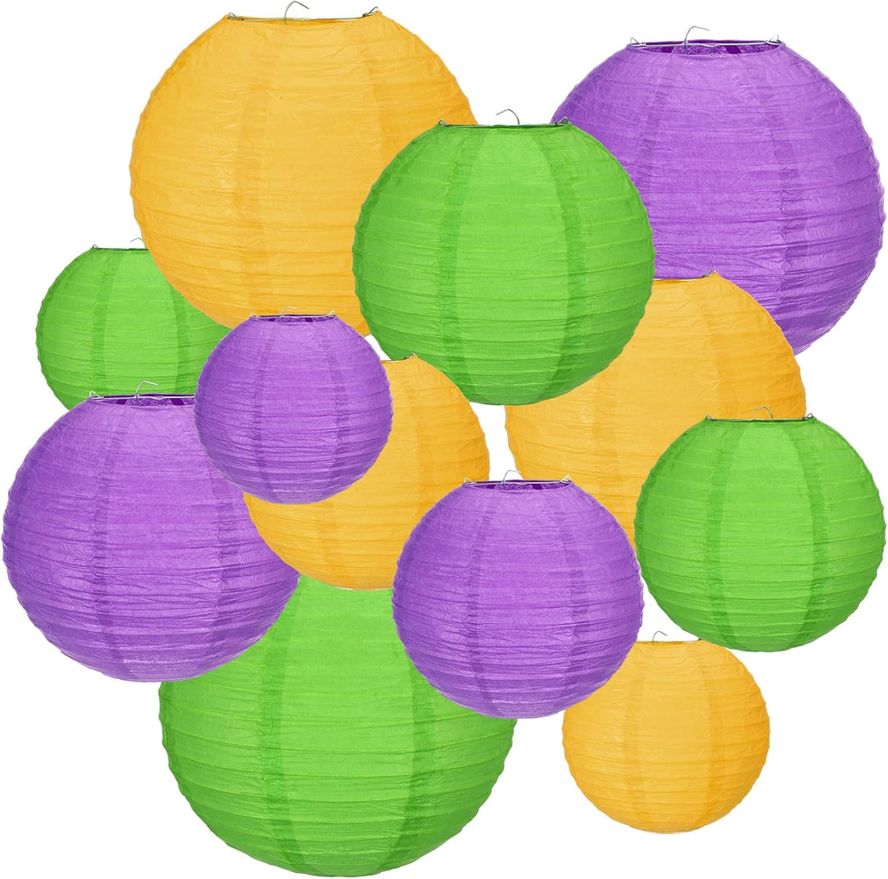 24 Pcs Mardi Gras Decorations Mardi Gras Paper Lanterns Yellow Green Purple Hang
