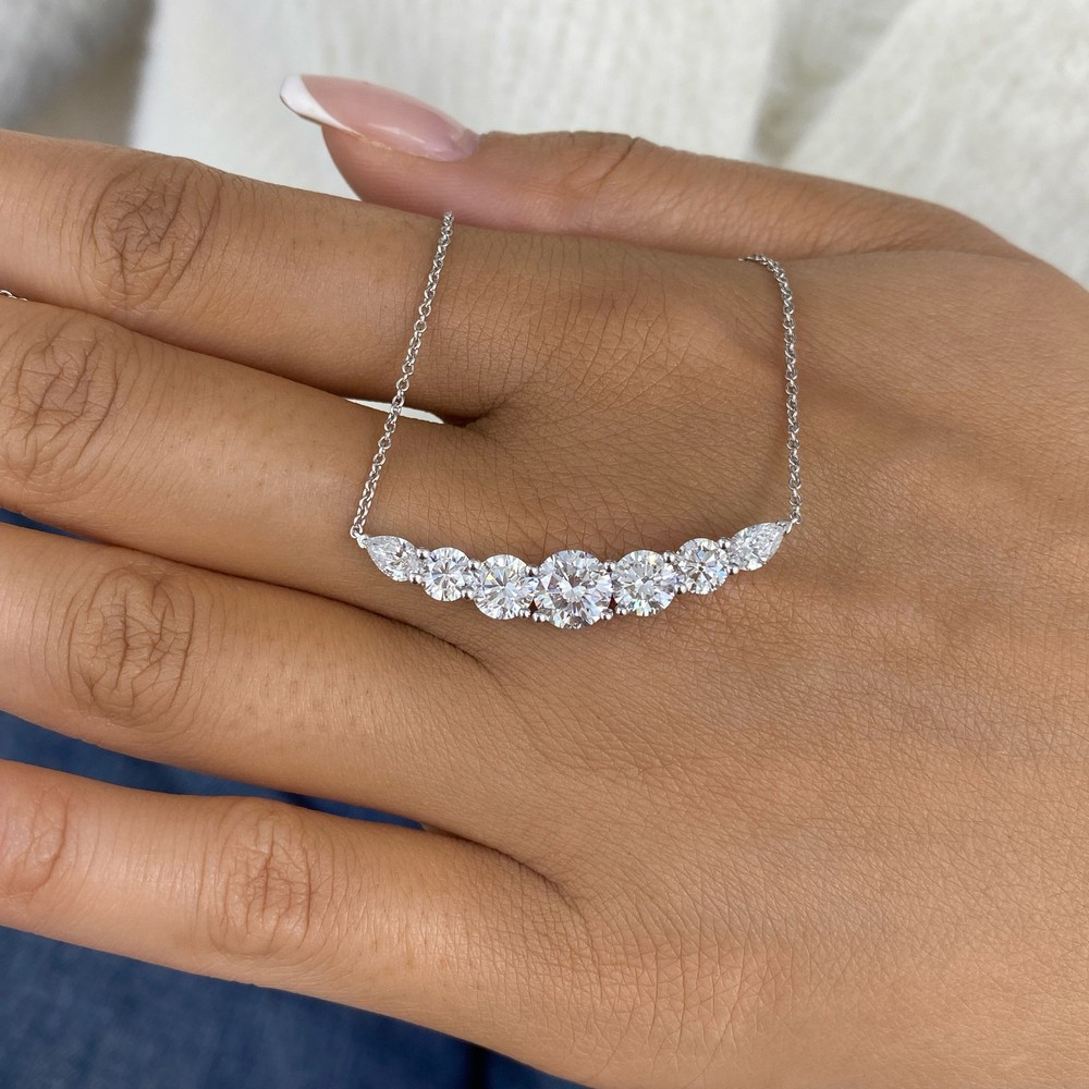 14K White Gold Pendant Necklace Round;pear Labcreated Diamond 3.3ct F/VS