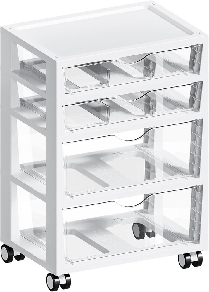 4-Tier Rolling Plastic Drawer Cart with Wheels for Art Supplies Storage