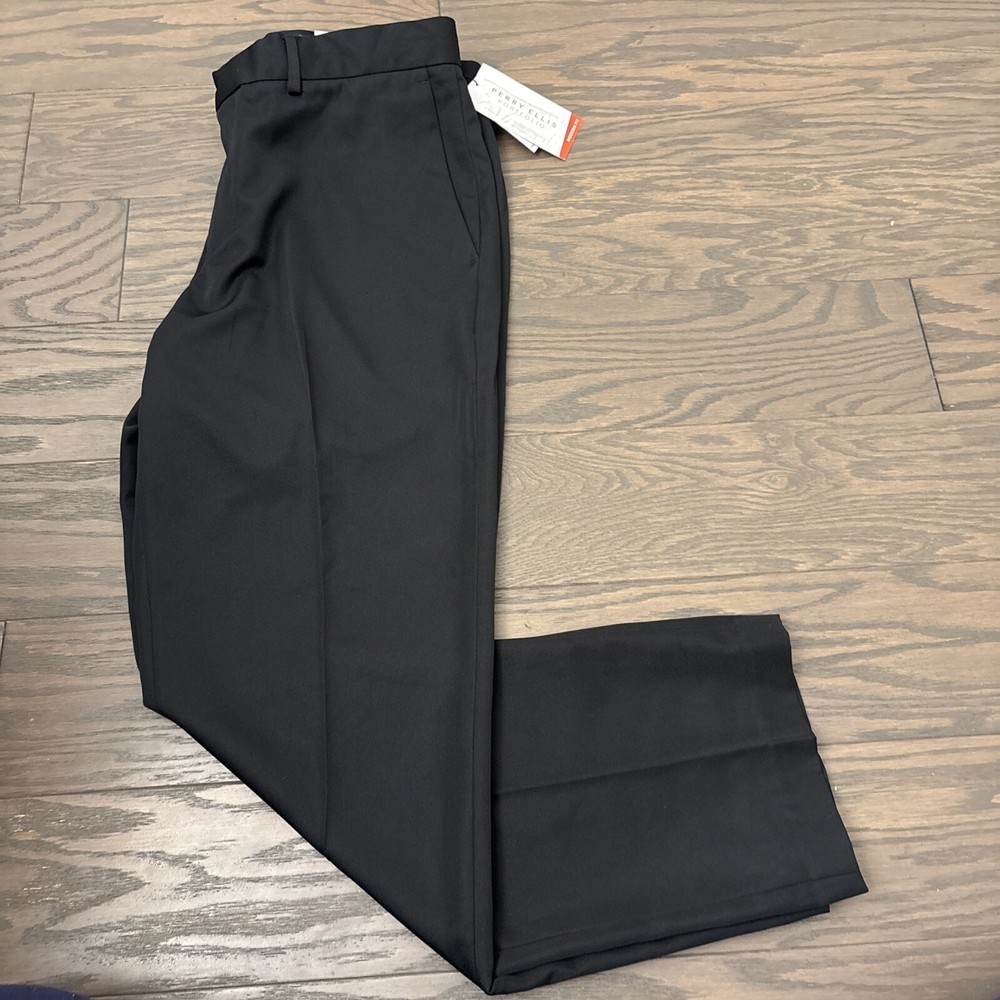NWT Perry Ellis Portfolio Mens Dress Pants Modern Fit Black Straight 34X30 $95