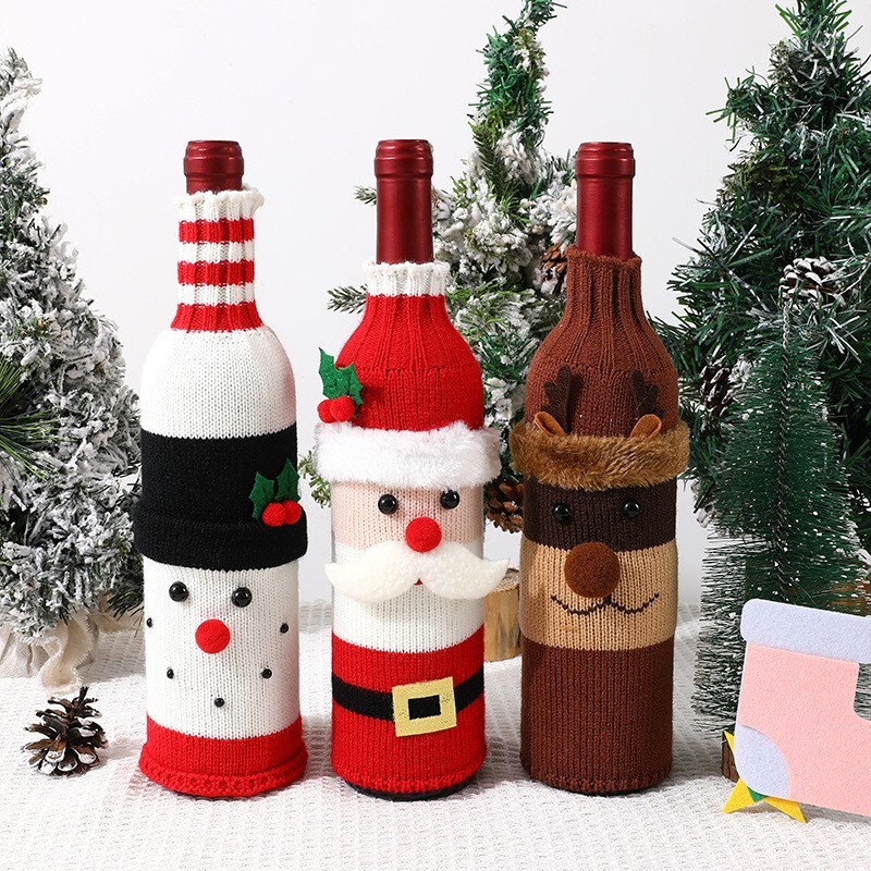 3PC Red Wine Bottle Cover Bags Snowman Santa Claus Christmas Decoration Table