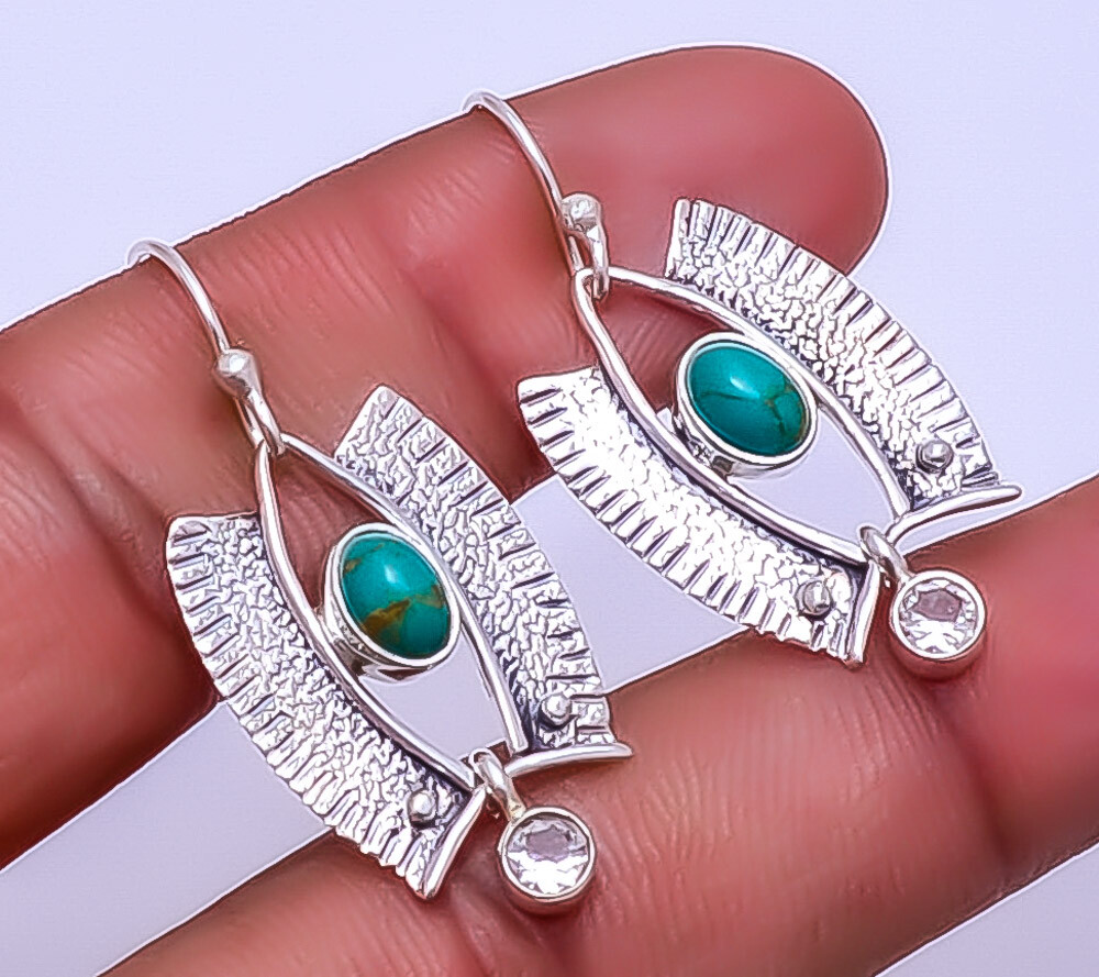 Copper Blue Turquoise Gemstone 925 Sterling Silver Earring 1.56