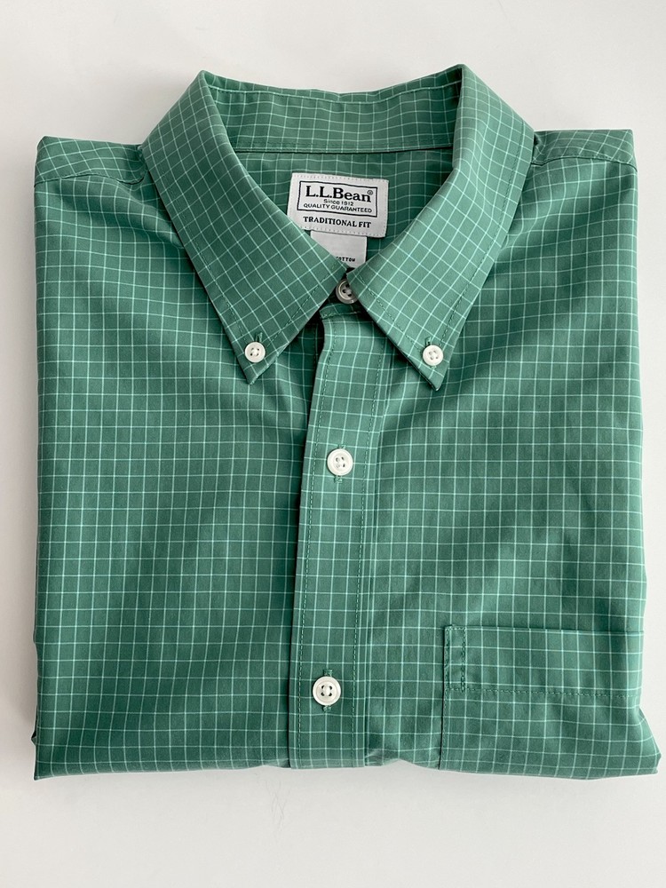 LL Bean Men's Large Green Traditional Fit Casual Travel Business Shirt