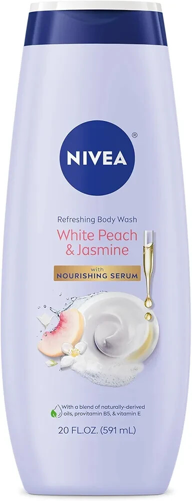 NIVEA Refreshing White Peach and Jasmine Body Wash with Nourishing Serum, Scente