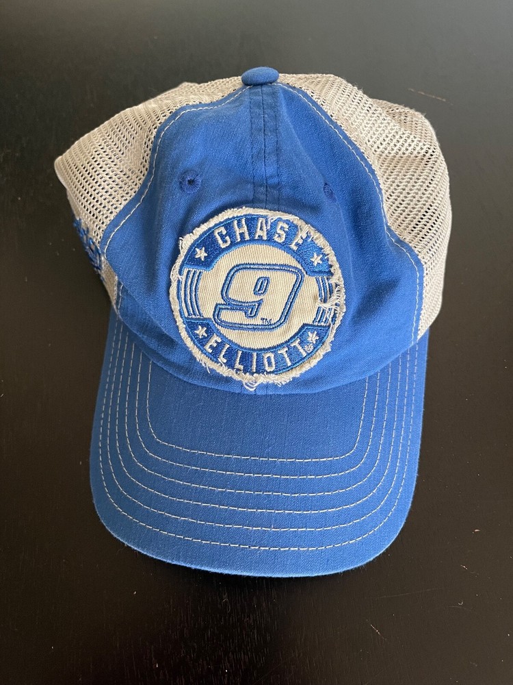 Chase Elliott #9 Hendrick Motorsports, Strap Back Hat / Cap - Blue & White, Mesh