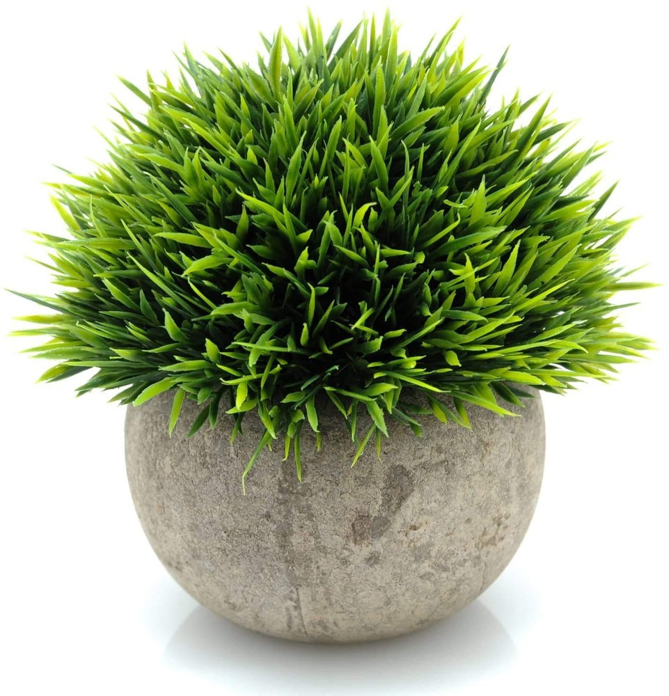 Mini Plastic Fake Green Grass Plants in Pots for Indoor Home Decor