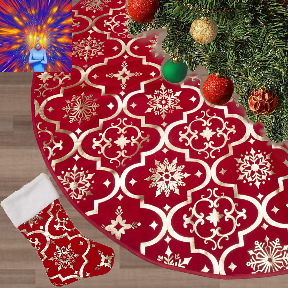36 Inch Large Christmas Tree Skirt Xmas Soft Cover Mat Decor Snowflake Collar Fa