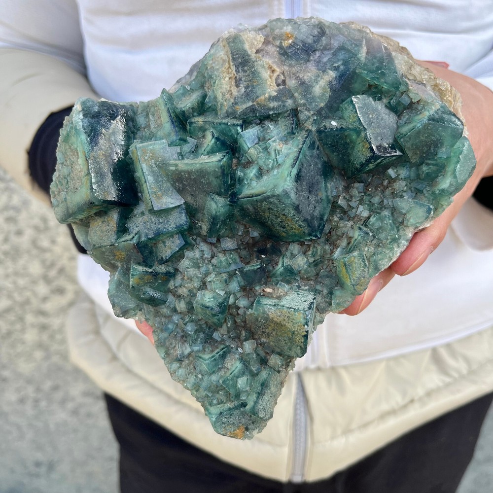 5LB Natural Green Fluorite Cube Quartz Crystal Cluster Mineral Specimen