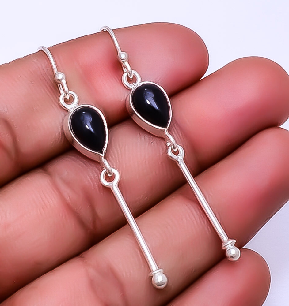 Black Onyx - Brazil 925 Sterling Silver Bali Earring 2.34