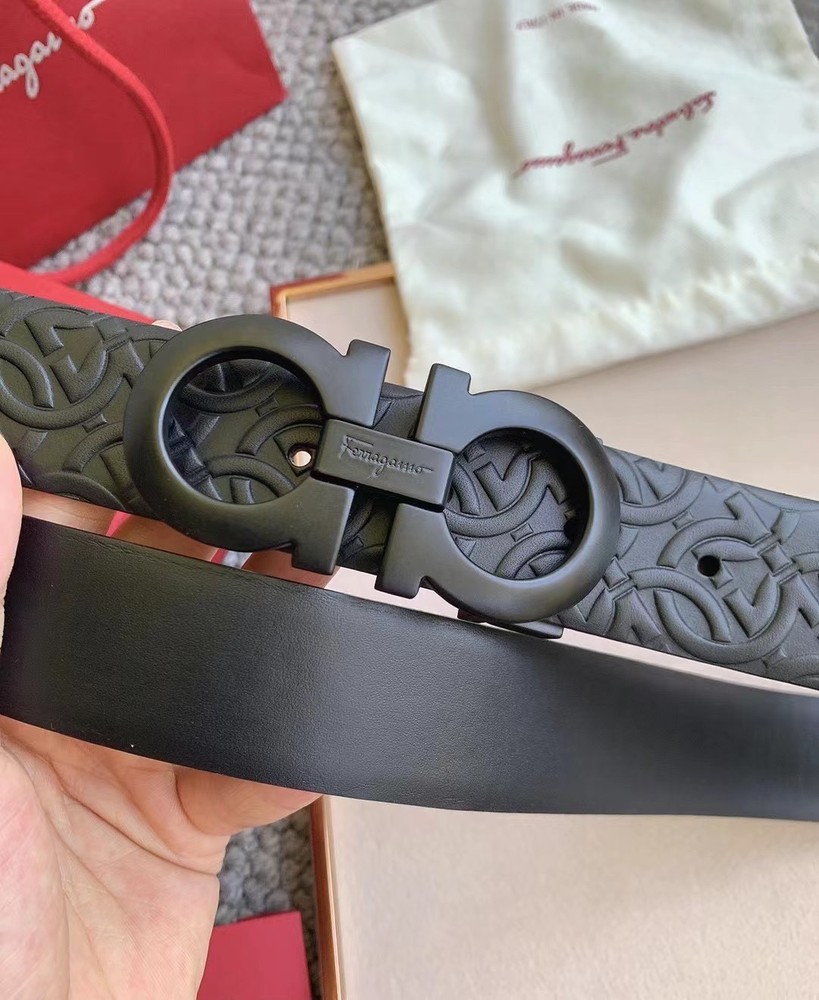 Ferragamo Men's Black Leather Belt SZ 80-85-90-95-100-105-110