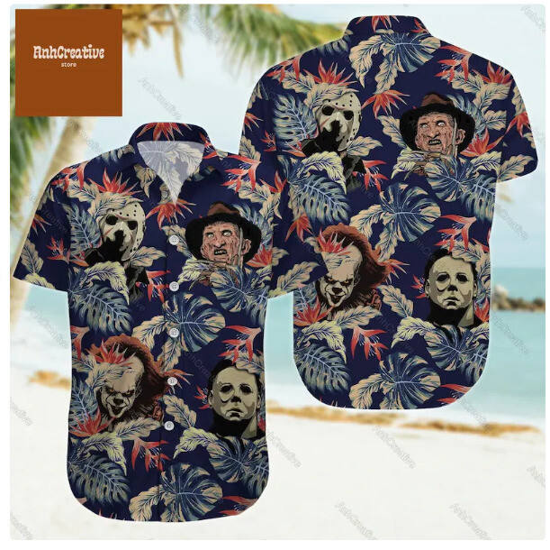 Horror Character Button3D HAWAII SHIRT HALLOWEEN GIFT CHRISTMAS GIFT BEST PRICE
