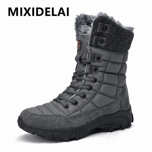 Super Warm Waterproof Leather Men’s Snow Hiking Boots in Big Sizes