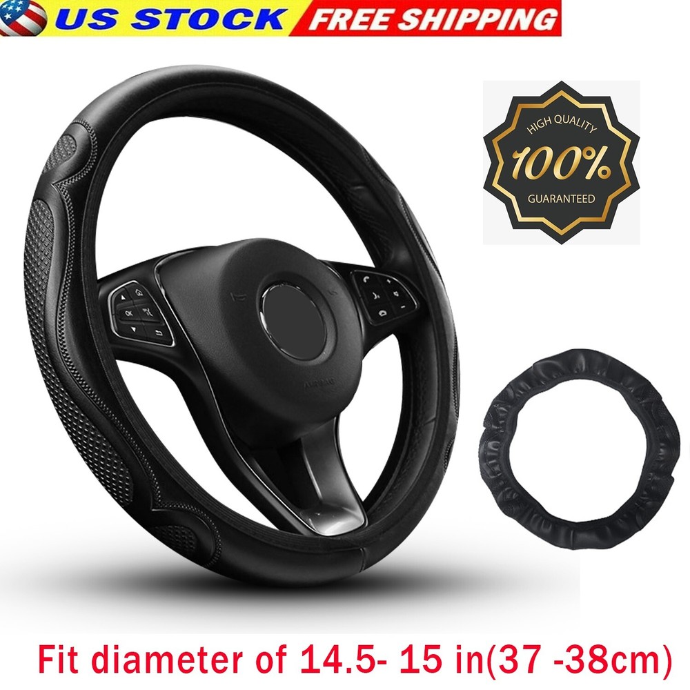 Ford Black Leather Steering Wheel Cover – Anti-Slip Breathable Universal Fit