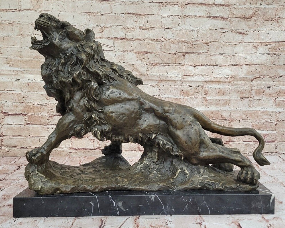 Antoine Barye Lost Wax Bronze Lion Sculpture for Mantle Decor
