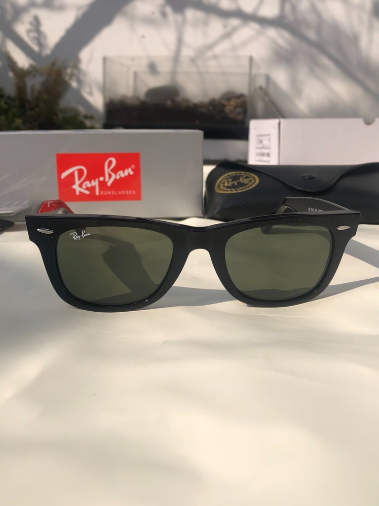 Ray-Ban RB2140 Original Wayfarer Black Sunglasses G-15 Green 50-22 BRAND NEW NWT