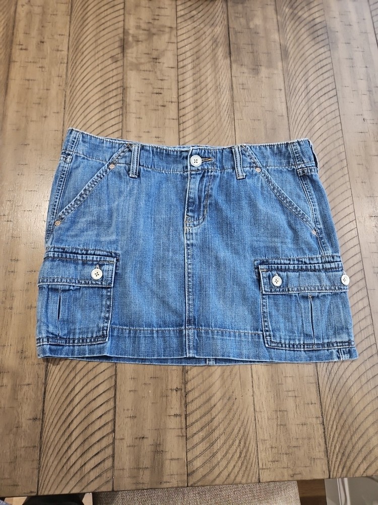 Old Navy 10 Blue Jean Cargo Denim Mini Skirt Ultra Low Waist Preppy Y2K Cotton