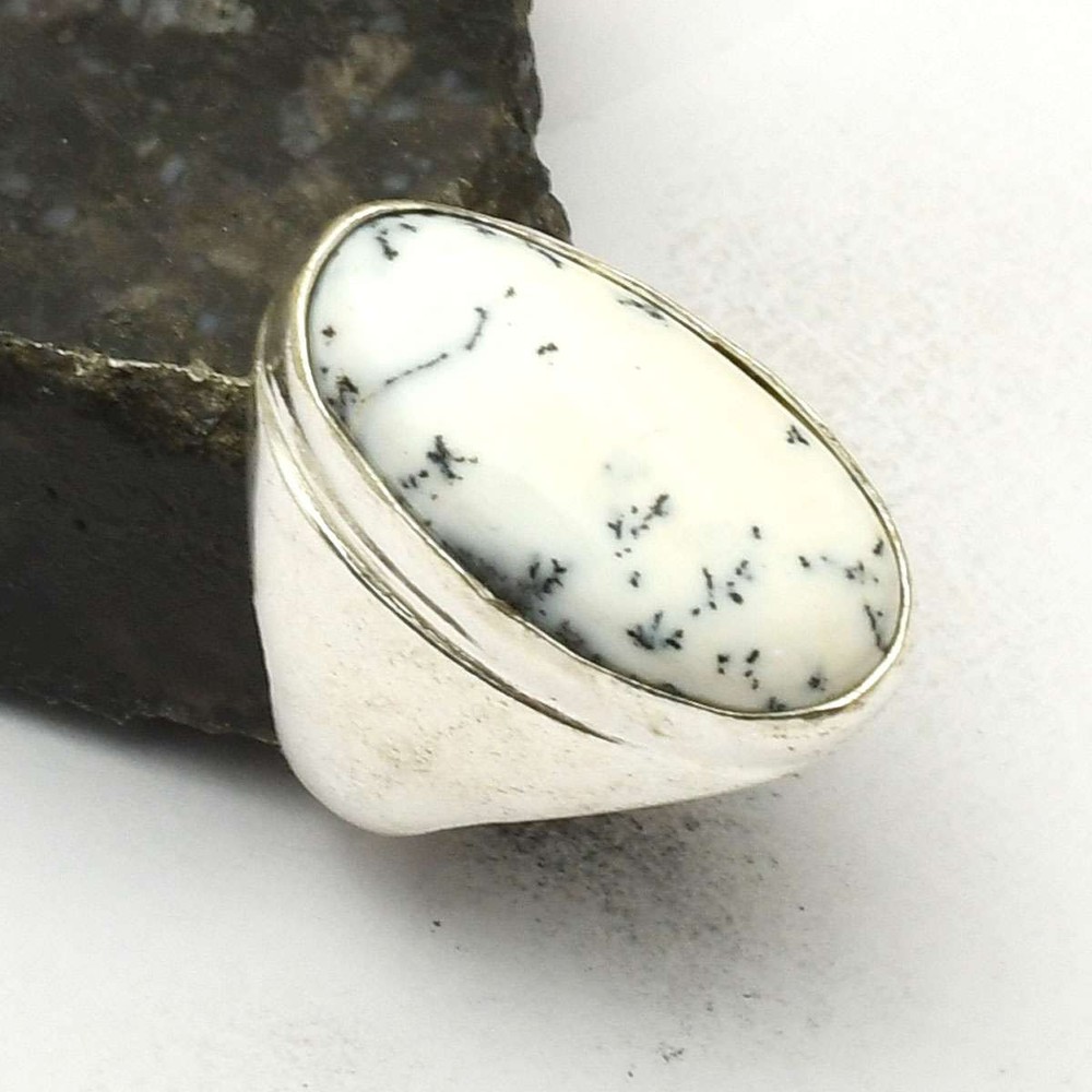 Dendrite Opal Gemstone Ethnic Handmade Man's Ring Jewelry US Size-8 AR 75500