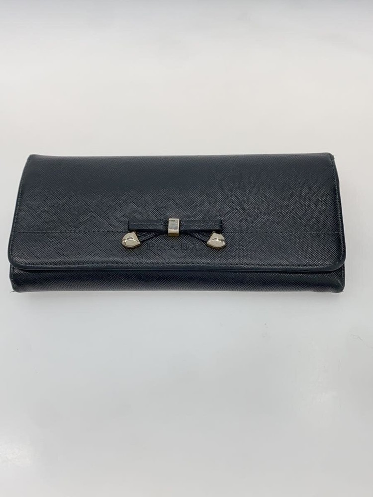PRADA Black Leather Long Wallet for Women Plain Design 09ML557