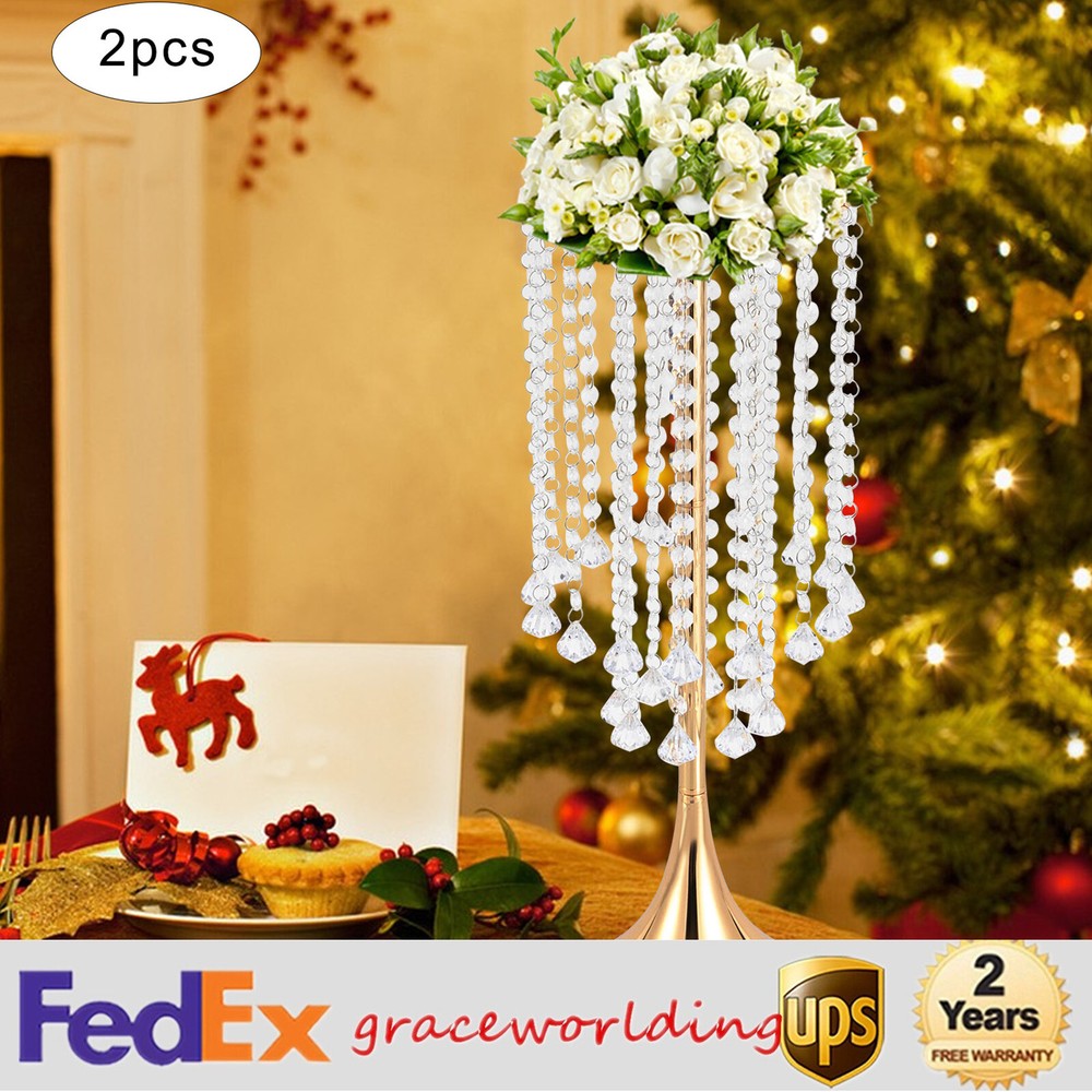 2 Pcs Crystal Flower Vase Stand Wedding Centerpieces Metal Flowers Rack Holder