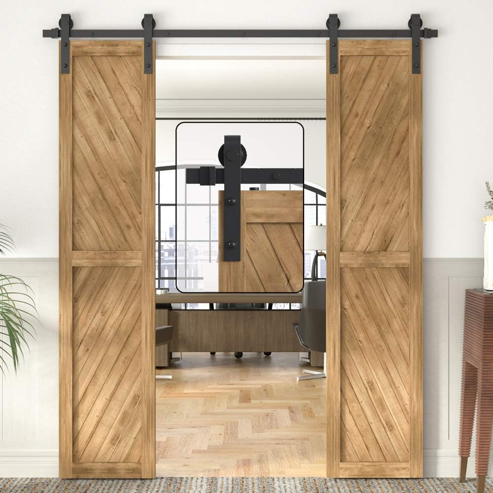 6FT Black Double Sliding Barn Door Hardware Kit with Track