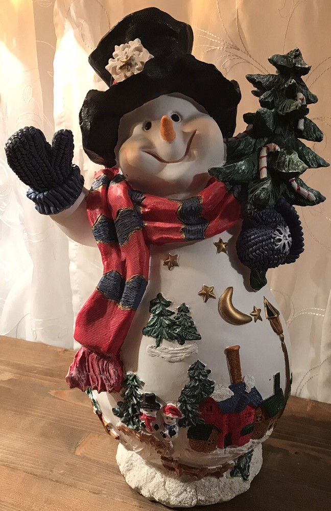 16-Inch Snowman Figure with Festive Candy Cane Tree Decoration