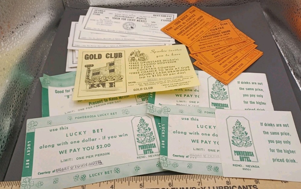 Lot Of Nevada Casino Gambling Ticket Coupon Ponderosa El Cortez Gold Club-image