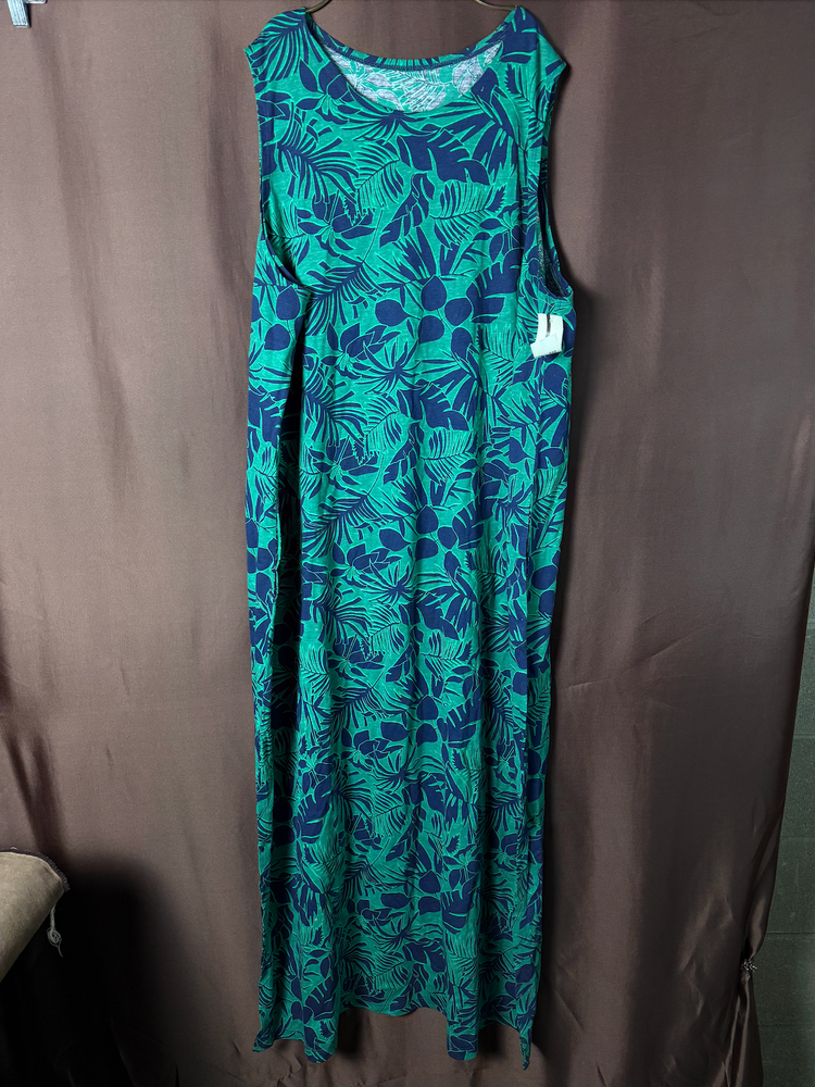 Lands End Womens Plus Size 18 L-2X Long Sleeveless Cotton Jersey Maxi Dress Swim Cover Up
