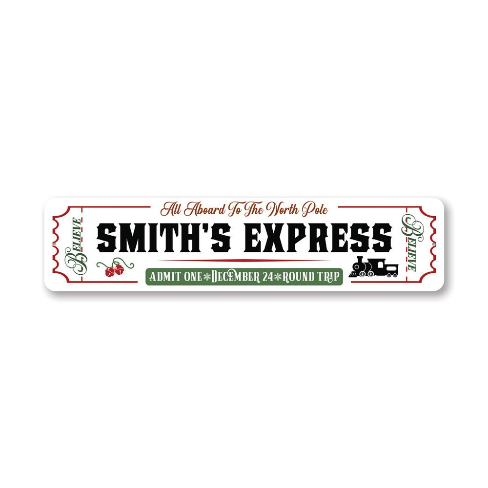 Custom Christmas Train Express Ticket Metal Sign Festive Holiday Season Decor