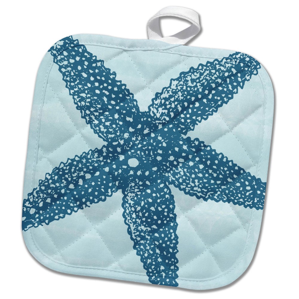 3dRose Big Blue Starfish - Beach Theme Art 8x8 Potholder