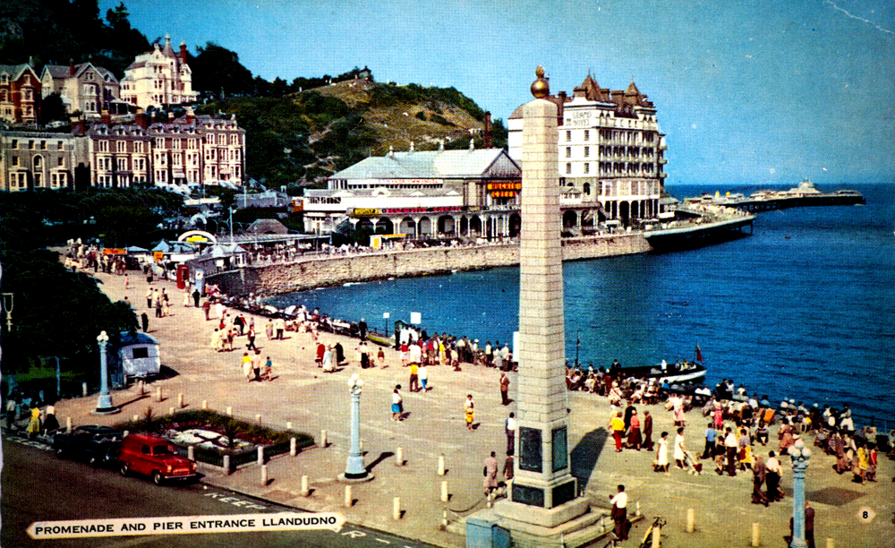 1960's Greetings Postcard Llandudno Pier Entrance Promenade Wales Gwynedd RPPC