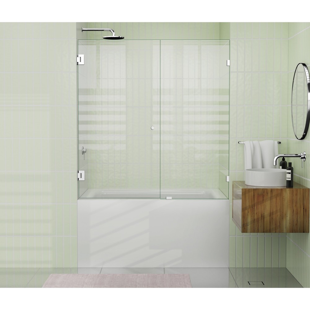 Frameless Shower Bath Door 58.25 x 52 in Polished Chrome Glass Warehouse