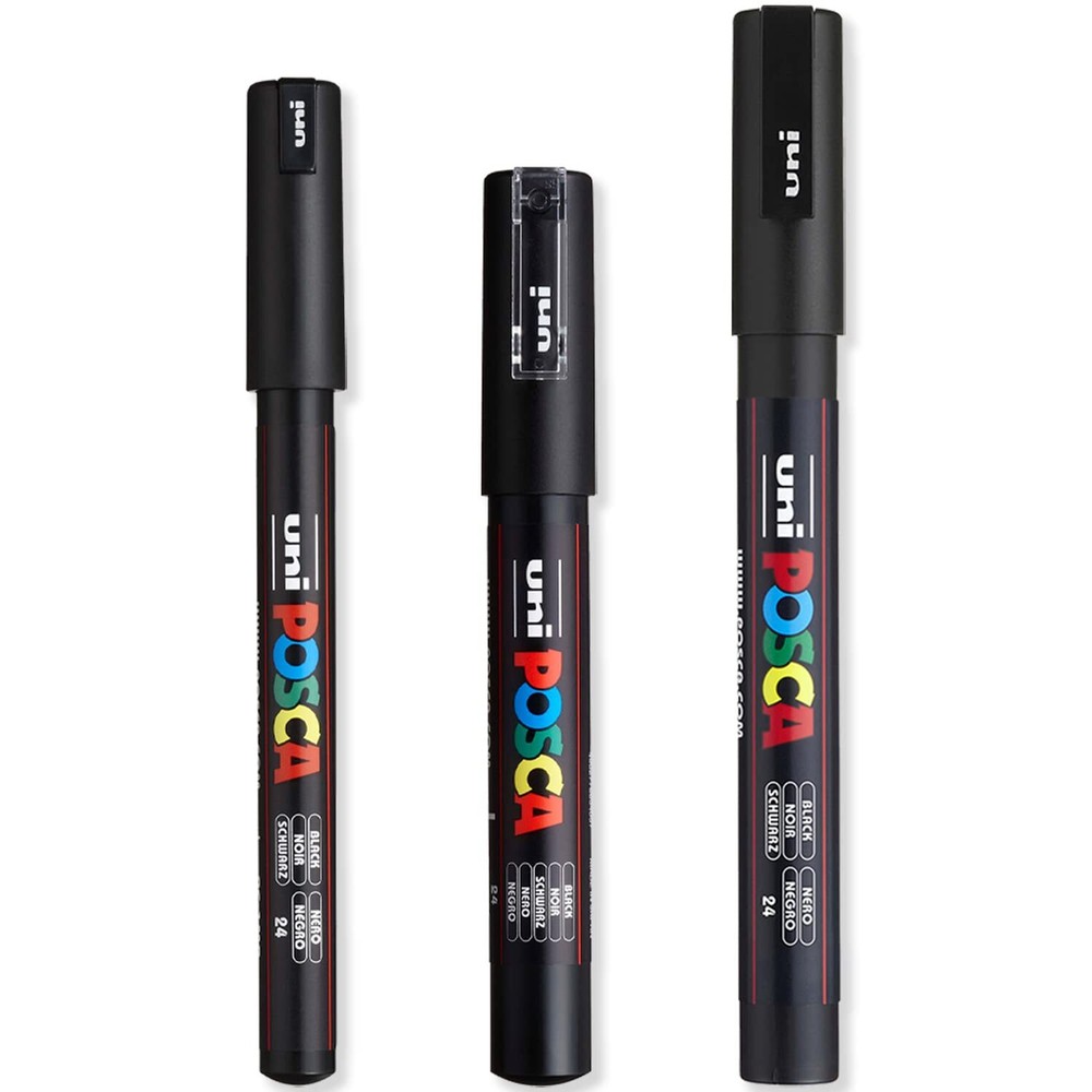 Posca - Ultra Fine to Fine Paint Marker Pens Set - PC-1MR, PC-1M, PC-3M - Bla...