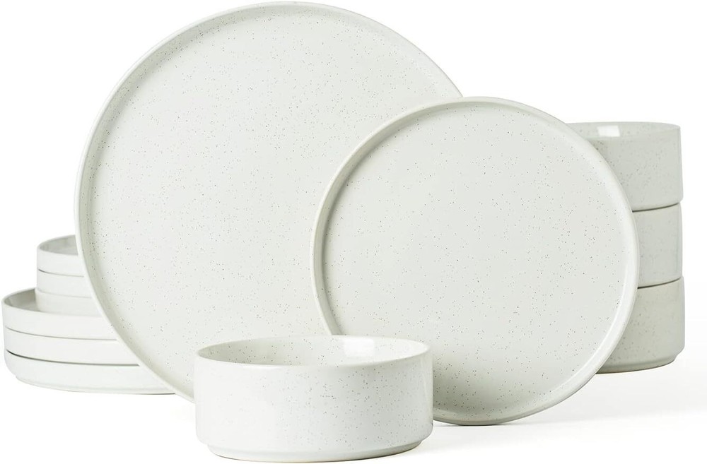 Solid Plates and Bowls Set, 12 Pieces Dinnerware Sets, Dishes Set for 4, White
