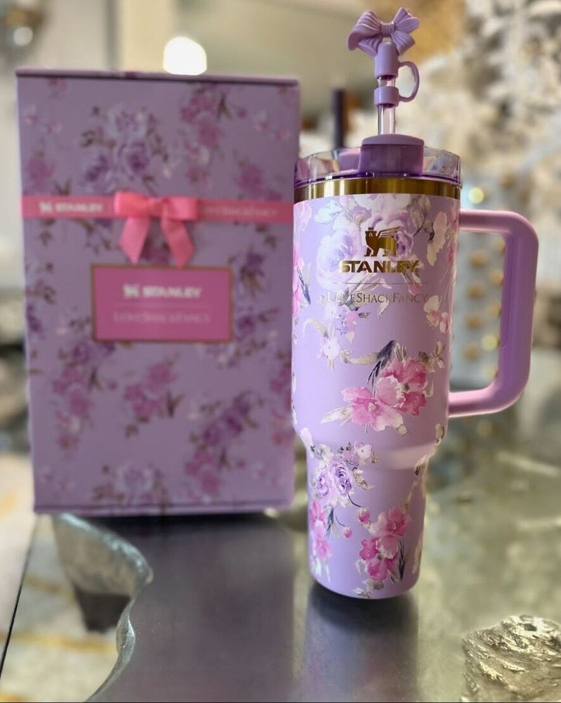 Love Shack Fancy Quencher H2.0 Tumbler 40oz Stainless Steel Cup Purple Best Gift