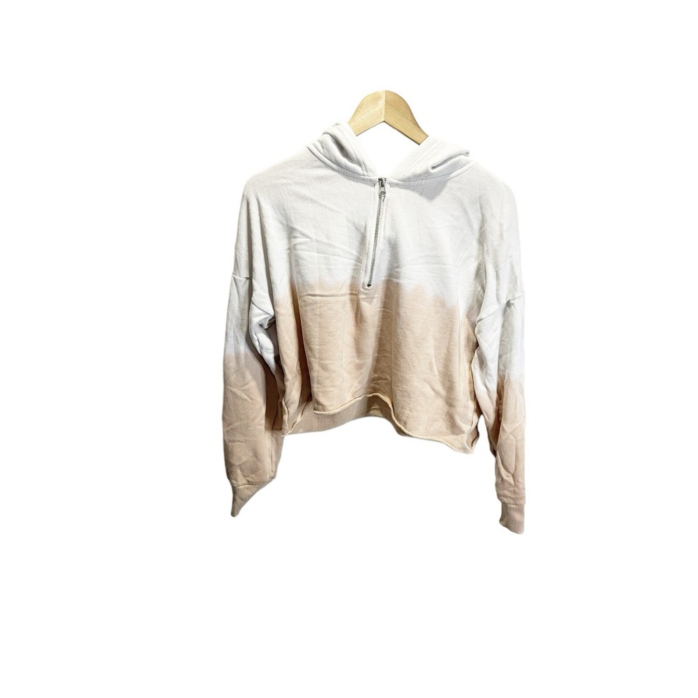 AERIE White & Peach Tie Dye Crop Half Zip Oversized Hoodie M. Cotton