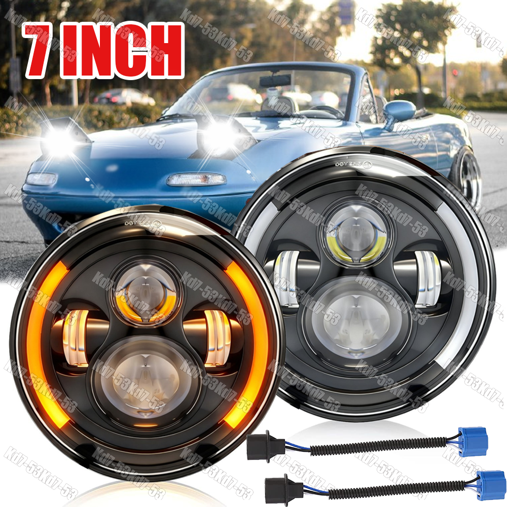 Pair 7inch H6024 LED Headlights Kit High-Low For 90-97 Mazda NA Miata MX5 MX-5