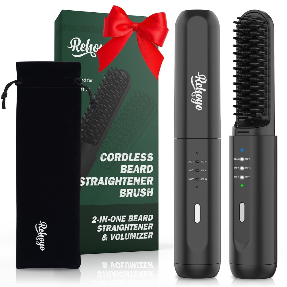 Beard Straightener for Men, REHOYO Portable Cordless Hair Straightener, Anti-...