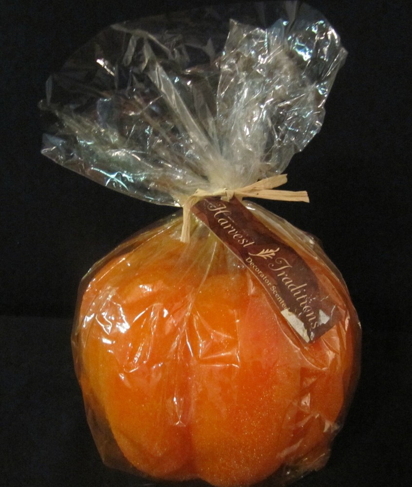 NWT Harvest Traditions Pumpkin Candle Orange Brown Stem Scented