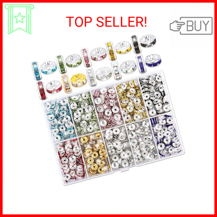 600-Piece Rondelle Rhinestone Spacer Beads for Jewelry Making
