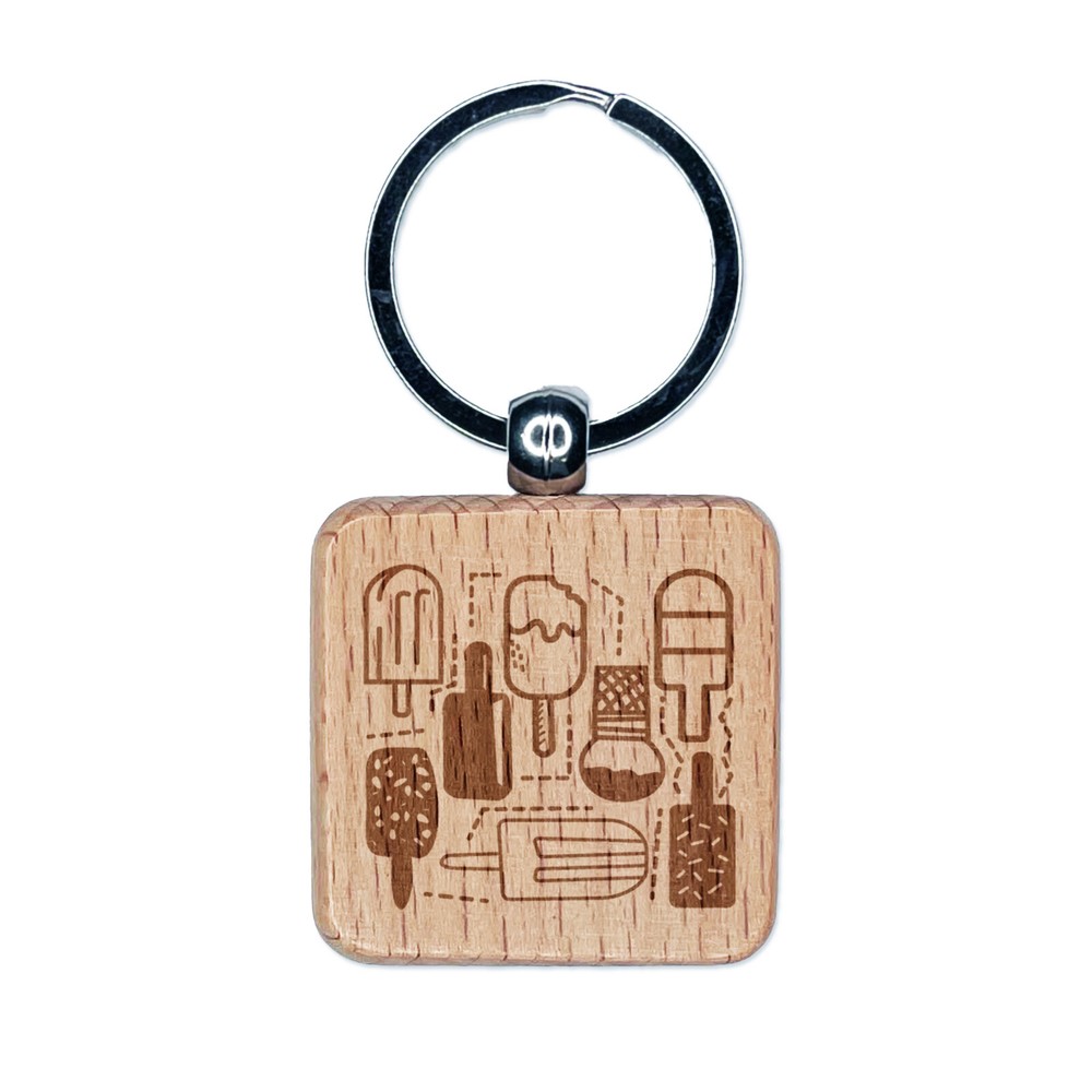Summer Fun Popsicle Ice Cream Engraved Wooden Keychain Charm