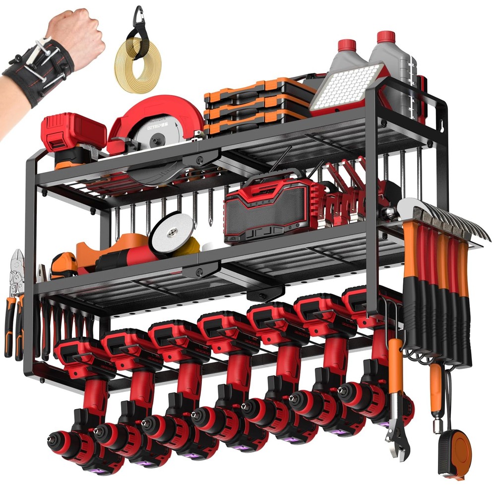 Power Tool Organizer Wall Mount, Upgraded 7 Drill Holder Wall Mount, Large 3-...