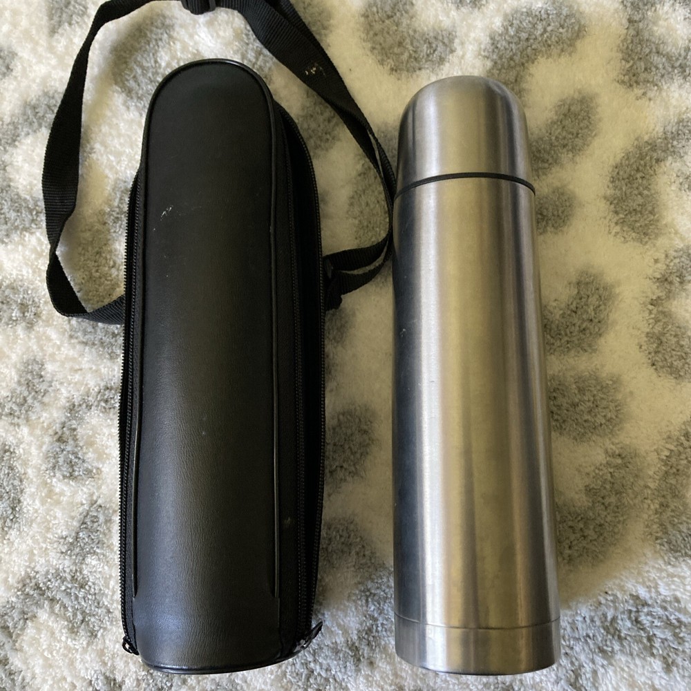 Vacuum Flask Coffee Bottle Thermo Stainless Steel 12 Hrs Hot Cold Travel In Case