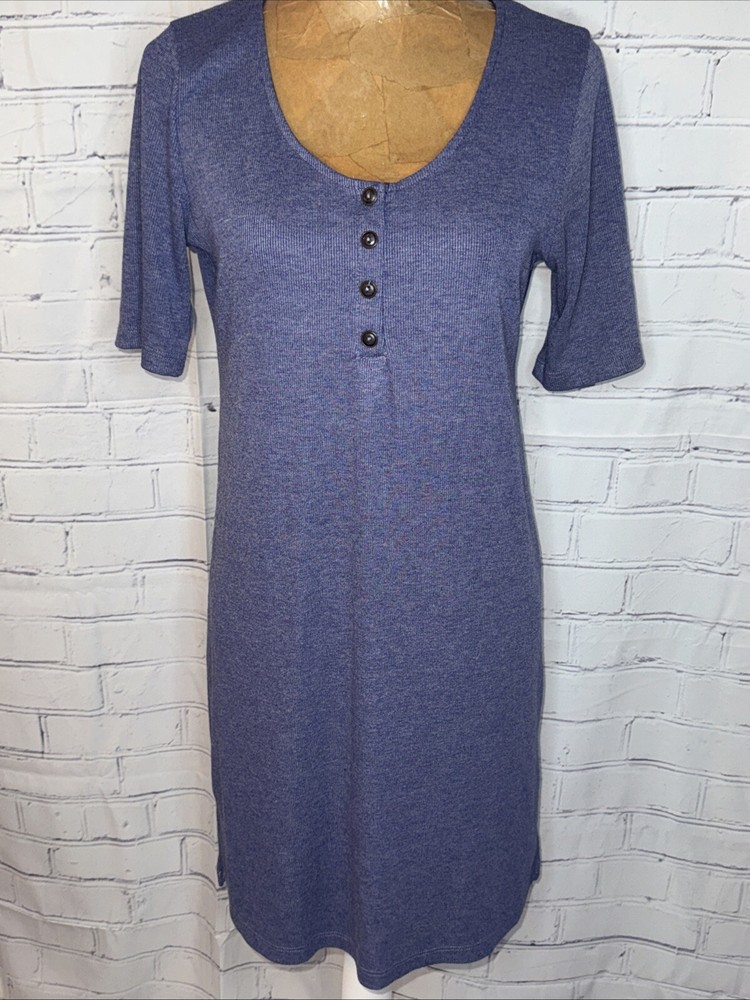 Simple Ribbed Knit T Shirt Dress Medium Everly V Neck Blue Short Sleeve