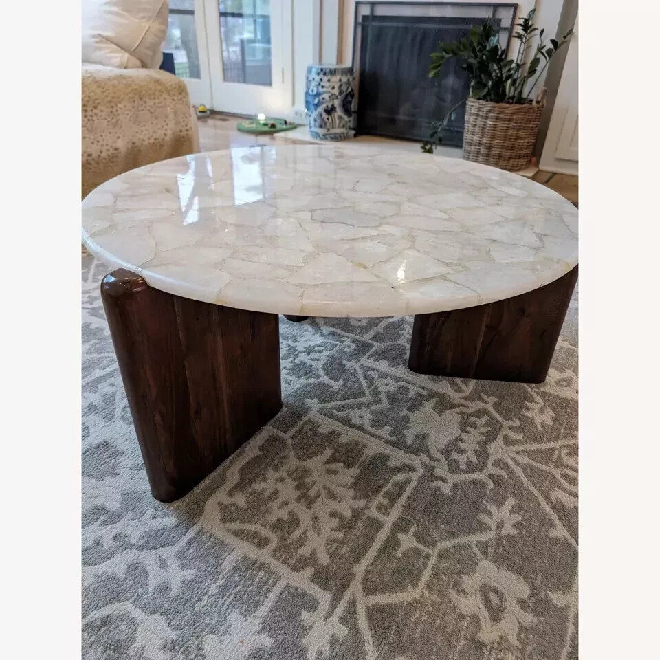 Handmade White Quartz Agate Round Coffee Table – Luxury Crystal Stone Centerpiec