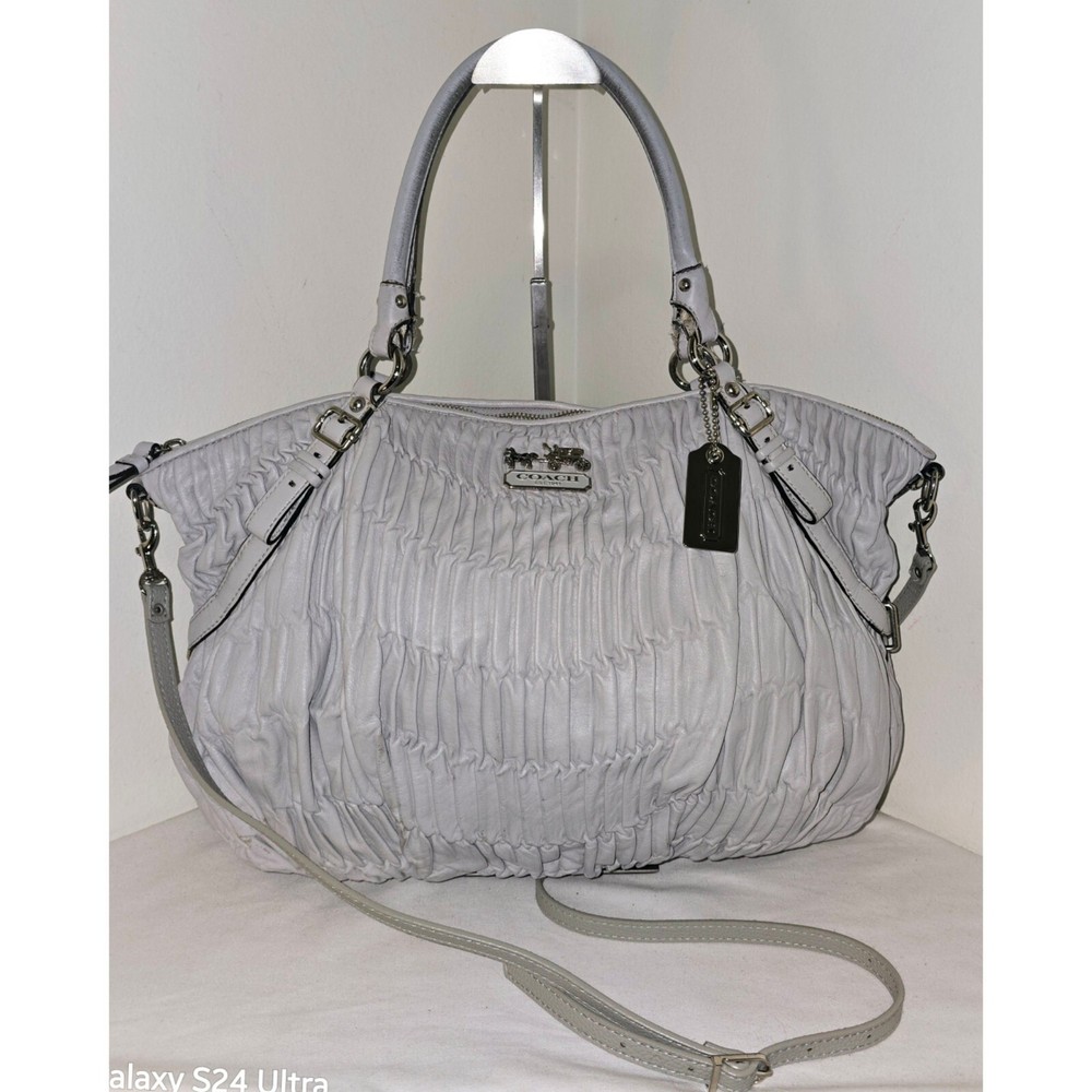 Coach Madison Sophia Bag Gathered Pearl Grey Leather Satchel Bag
