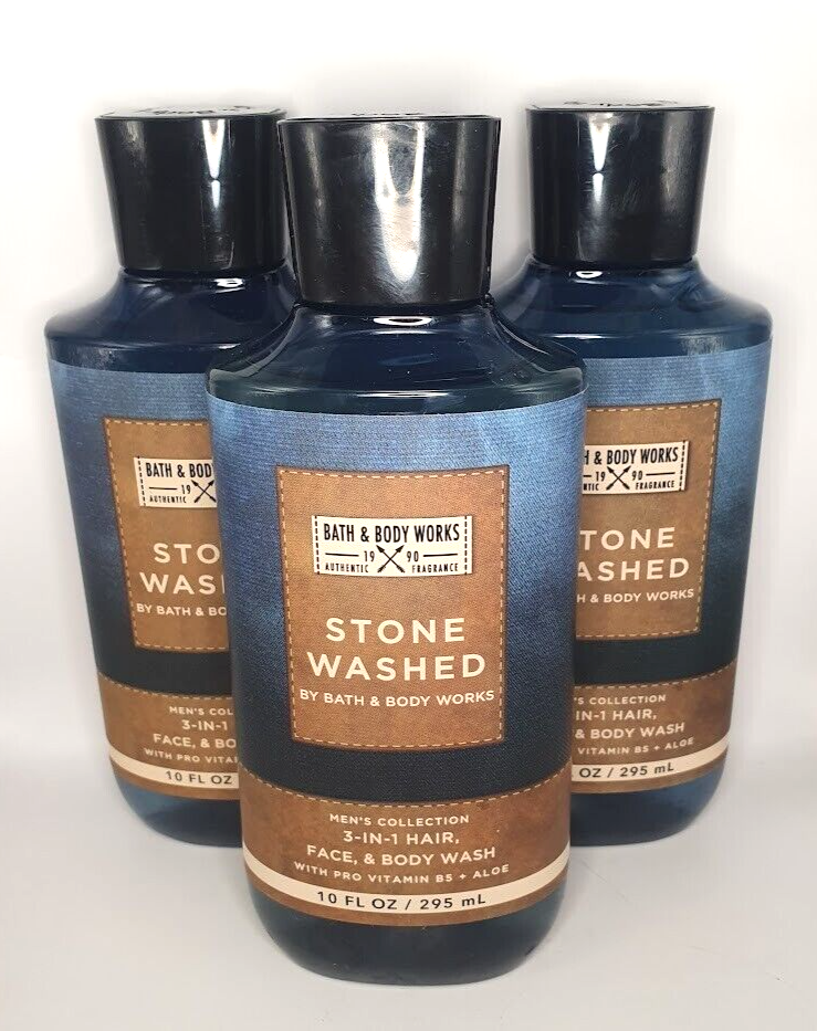 BATH AND BODY WORKS STONE WASHED 3-IN-1 HAIR, FACE & WASH FOR MEN EACH (3)