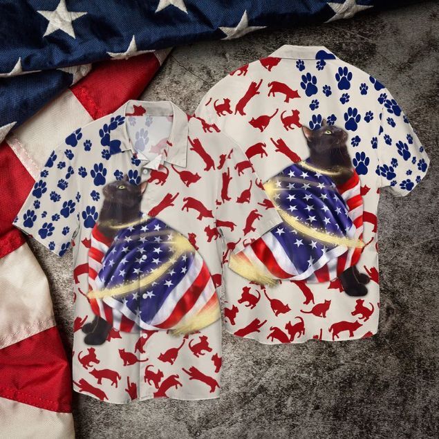 Independence Day Cat Black 3D HAWAII SHIRT US Size All Over Print Best Price-image