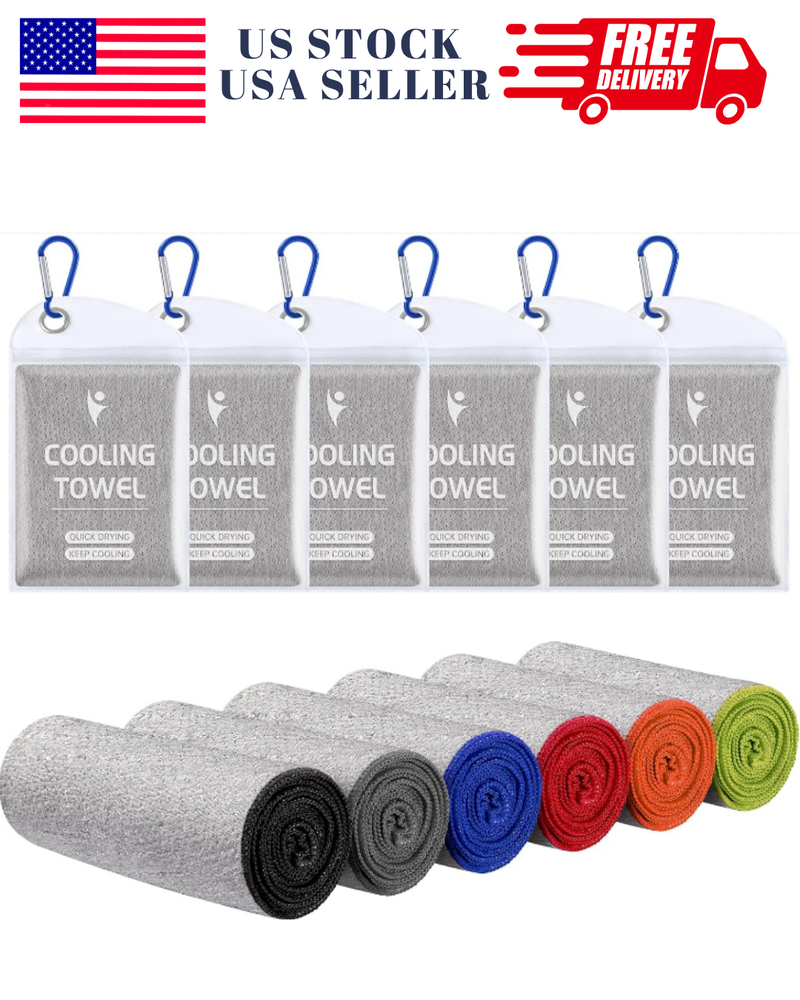 6 Pack 40x12 Inch Microfiber Cooling Gym Towels for Neck and Face - Men & Women