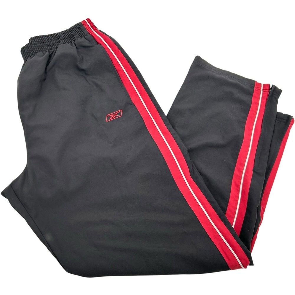 Vintage 90s men's black red Reebok wide leg lined windbreaker track sweatpants