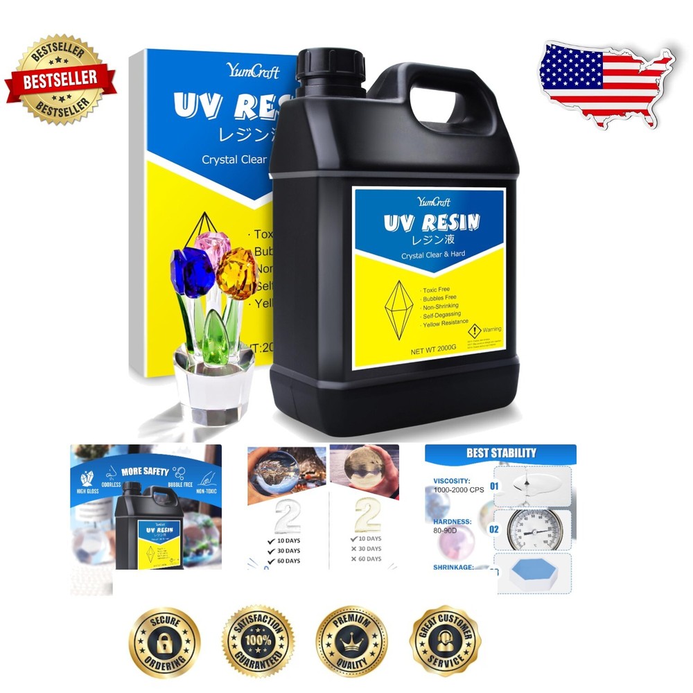 Versatile 2,000g Crystal Clear UV Curing Resin - Quick Dry for Various Materials
